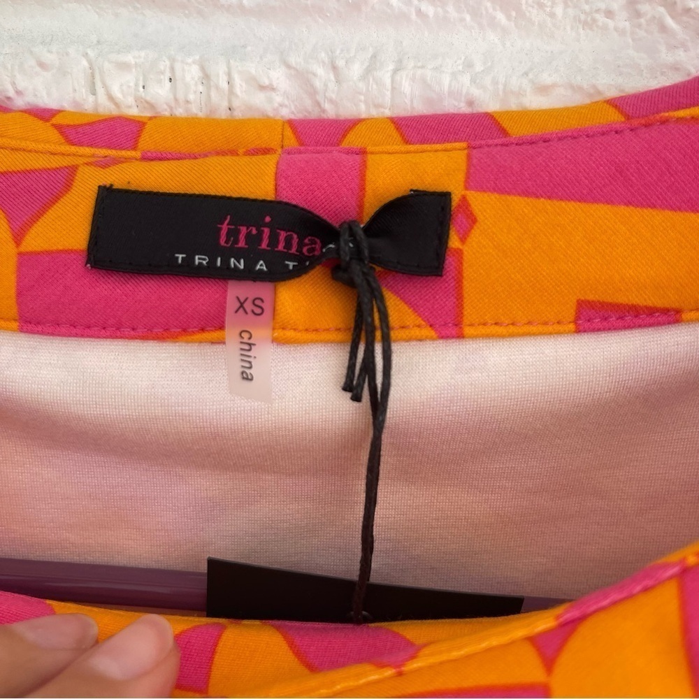 NEW Trina Turk Leko Boat Neck Swing Dress Orange Pink Size XS NWT - Picture 4 of 7